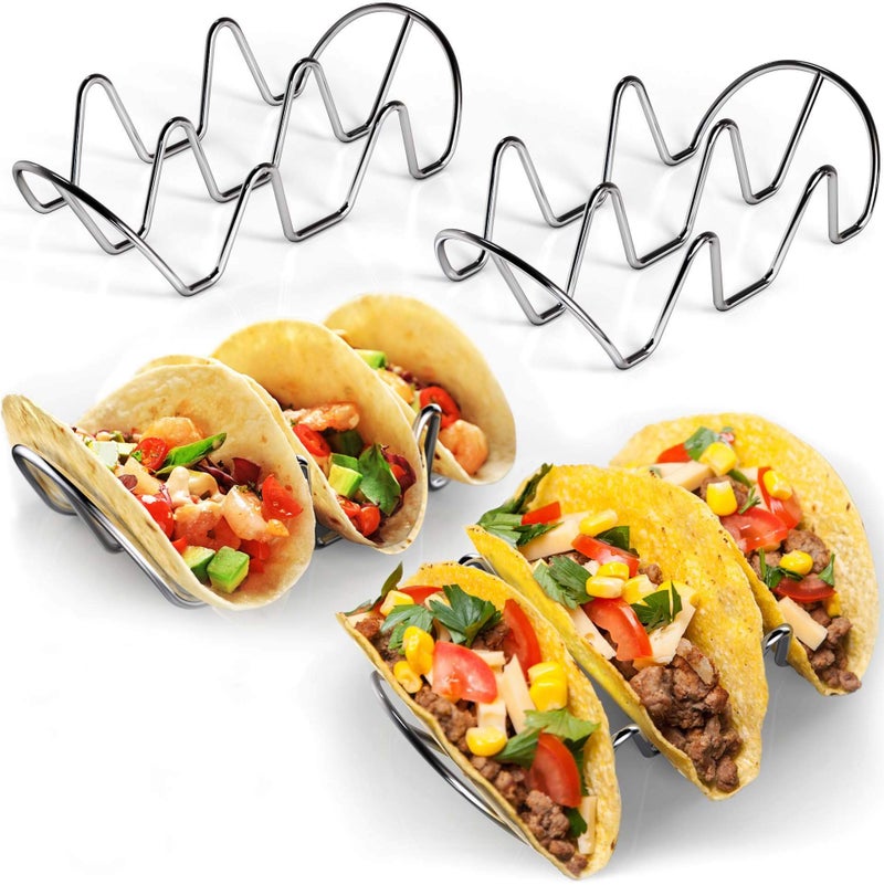 WIDBI Premium Taco Holders - 4 Pack Stainless Steel Taco Stands - Holds 12 Tacos - Fits Most Plates & Air Fryers - Dishwasher & Oven Safe - Stackable Trays - Racks Hold Soft & Hard Shell Tacos - Image 1